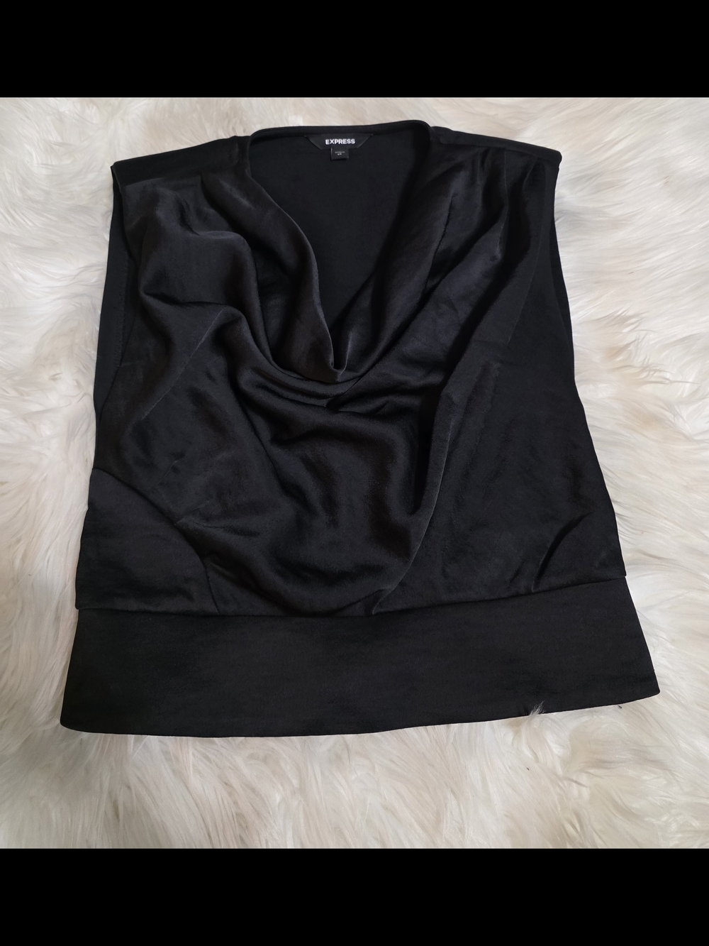 Express Black Satin Drape Neck Sleeveless Top